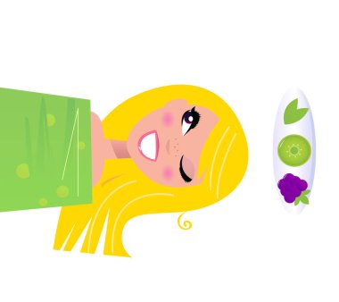 Elinde hediye kutusuyla çiçek tutan bir kadın. vektör illüstrasyonu.