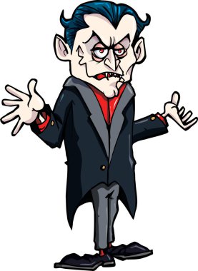 Kırmızı dudaklı ve mavi gözlü çizgi film zombisi.