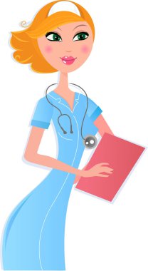 Genç, güzel bir doktorun resmi.