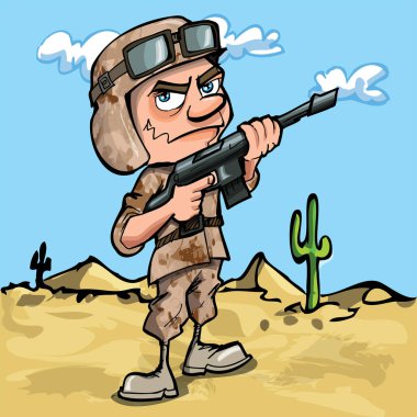 Çöl haritasında silahlı asker.