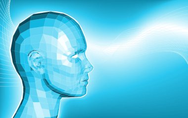 İnsan kafası ve ikili kodlu soyut arkaplan.