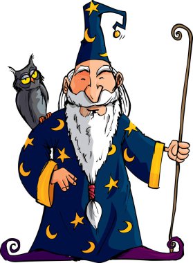 baykuşlu çizgi film sihirbazı, vektör basit tasarım 