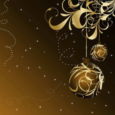 Topları ve yıldızları olan Noel arkaplanı, vektör illüstrasyonu