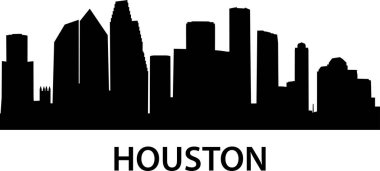Houston Teksas şehrinin ufuk çizgisi ile siyah ve beyaz vektör çizimi