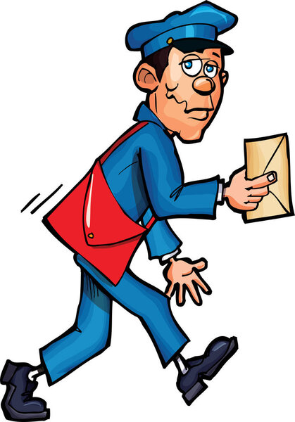 a cartoon illustration of a postman delivering letter