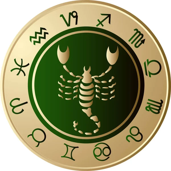 Astrologie Dierenriemteken Met Een Gouden Cirkel — Stockvector