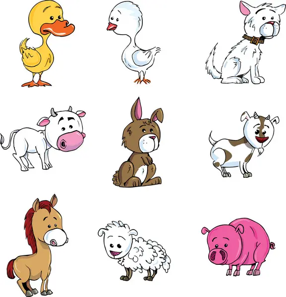 Vector Conjunto Animales Dibujos Animados Lindo — Vector de stock