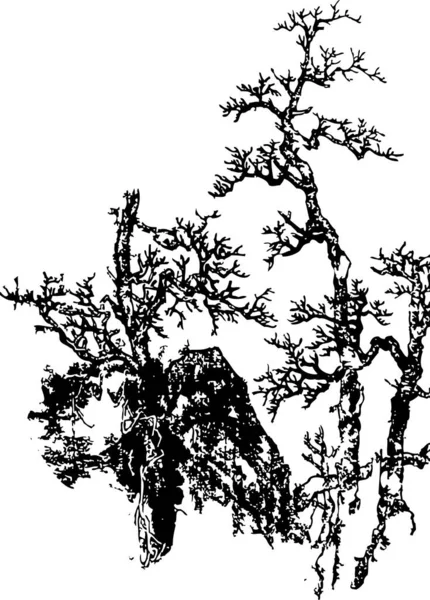 Векторний Чорний Силует Дерева Білими Квітами — стоковий вектор