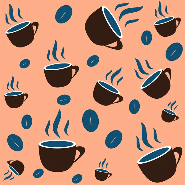 Tazas Café Granos Café Patrón Lindo Ilustración Vectorial — Vector de stock