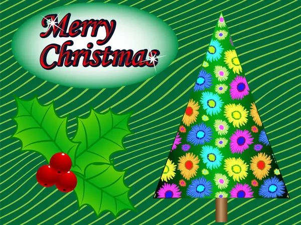 ポインセチアとクリスマスツリーのクリスマスの背景 ベクターイラスト — ストックベクタ