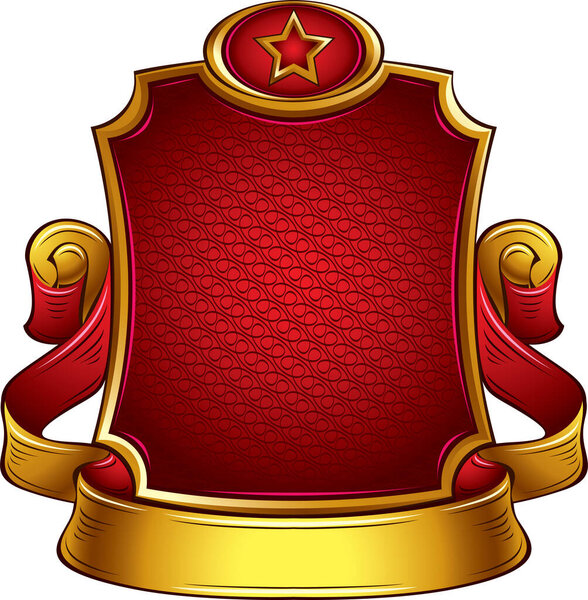 vector illustration of red shield with golden frame