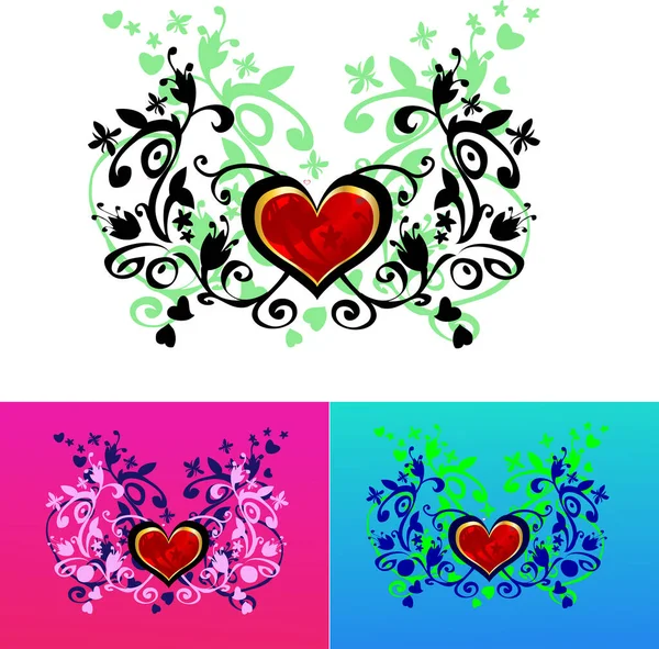 Set Four Colorful Hearts — Stock Vector