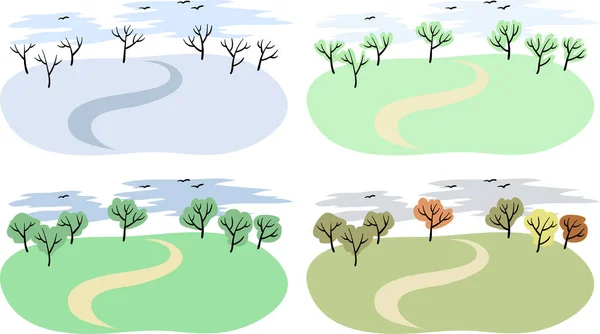 Sada Vektorových Ilustrací Stromů Stromů Keřů — Stockový vektor