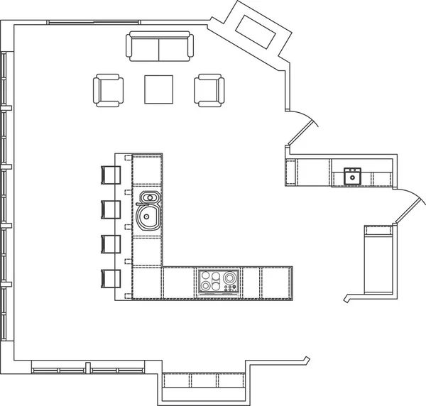 House Plan Sketch Vector Drawing — Stock Vector