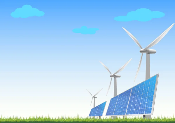 Groene Energie Windturbines Met Zonnepanelen — Stockvector