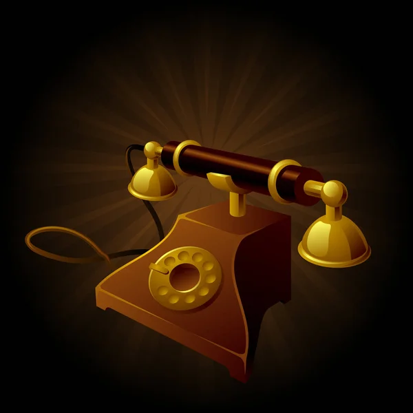 Téléphone Rétro Avec Cadran Doré Sur Fond Sombre Illustration — Image vectorielle