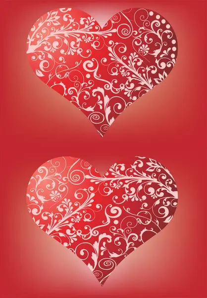Kırmızı Kalpli Sevgililer Günü Kartı — Stok Vektör