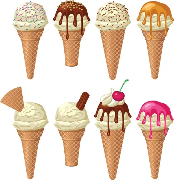 Collection Ice Cream Cones Vector Illustration — Stock Vector