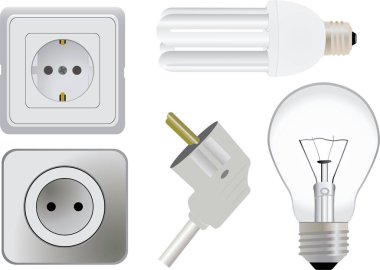 vektör prizleri, fişler ve lambalar simgeleri, vektör illüstrasyonu