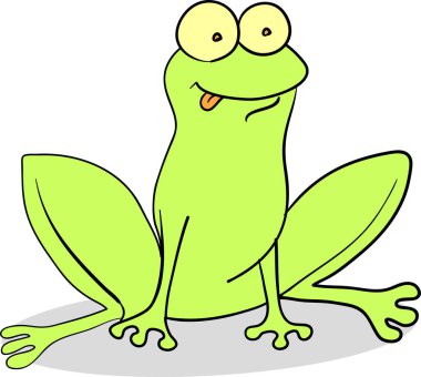 Yerde oturan sevimli çizgi film kurbağası, vektör çizimi.