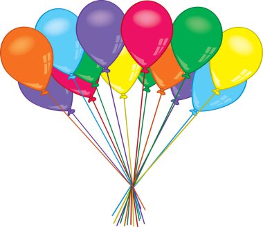 Beyaz arkaplanda bir grup parlak balon, vektör illüstrasyonu