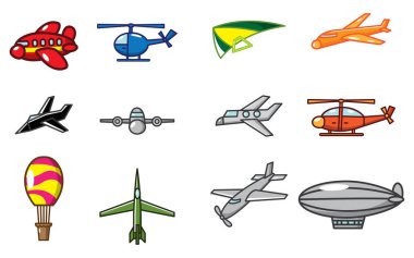 Uçak Icons set, düz stil