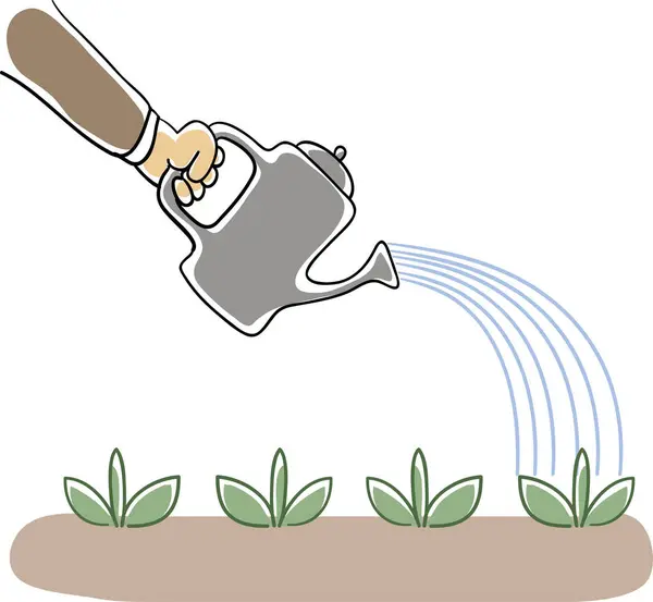 浇灌花园 浇灌罐和生长中的植物 病媒图解 — 图库矢量图片