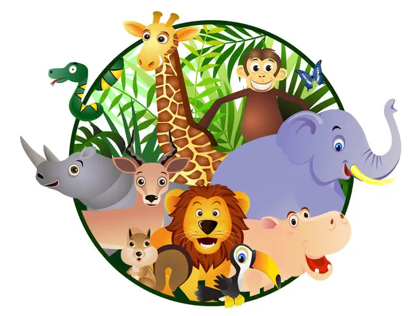 cartoon animals in a wild , vector illustration