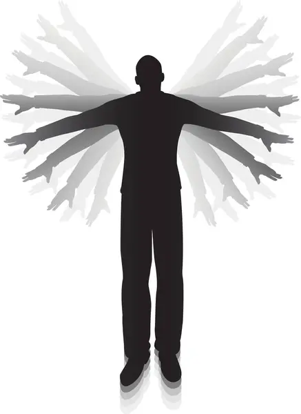 Editable Vector Silhouette Man Flapping His Arms Trying Fly — Stock Vector