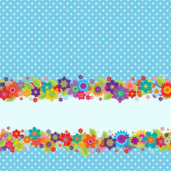 Greeting Card Flowers Polka Dots Pattern Banner Your Own Message — Stock Vector