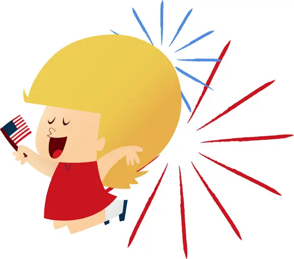 アメリカ独立記念日のお祝いの漫画 ベクターイラスト — ストックベクタ