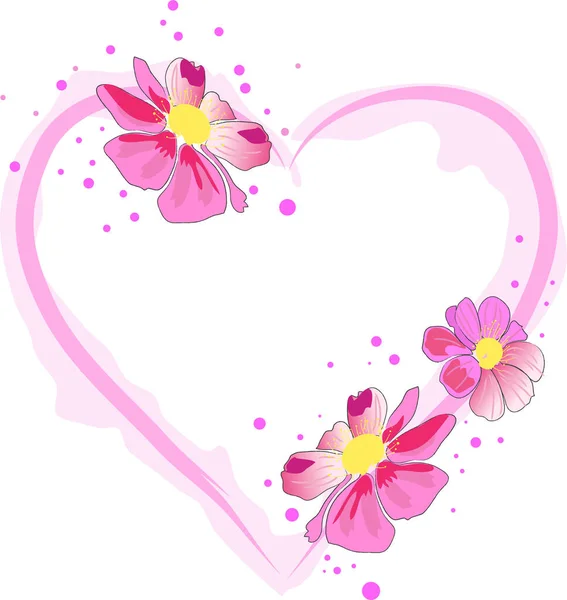 Pink Heart Flowers White Background Vector Illustration — Stock Vector