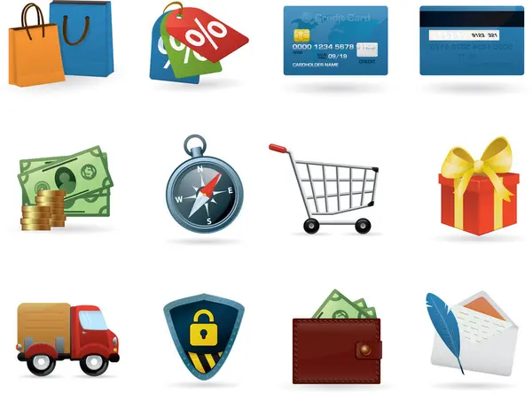Business Shopping Icons Set — Stock Vector