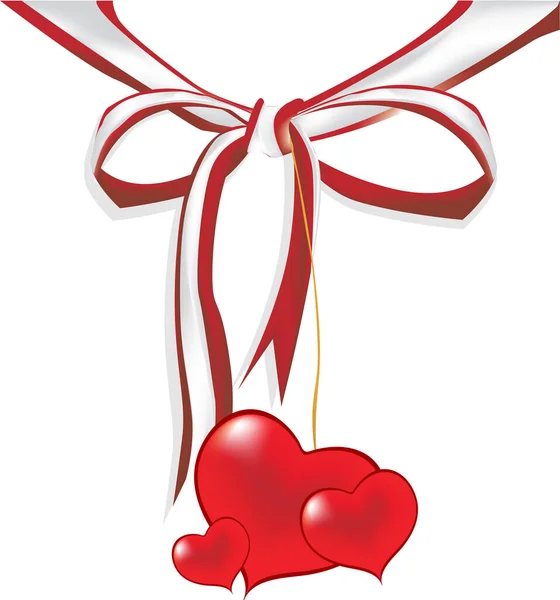 Vector Illustration Hearts Red Ribbon Bow — Stock Vector