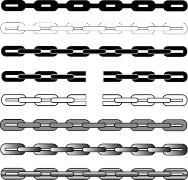 Beyaz arkaplana dizilmiş zincirler, vektör illüstrasyonu
