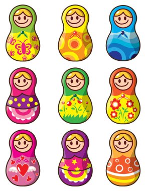 matryoshka bebek simgesi seti, vektör illüstrasyonu