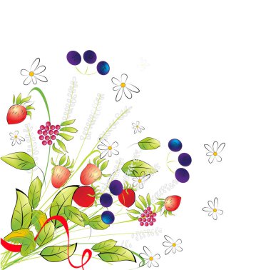 Çiçek ve böğürtlenlerden bir demet, vektör illüstrasyonu basit tasarım