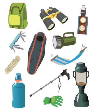 çizgi film tırmanma ekipman simgesi seti