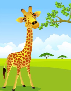 Çim arka planda zürafa, vektör illüstrasyonu