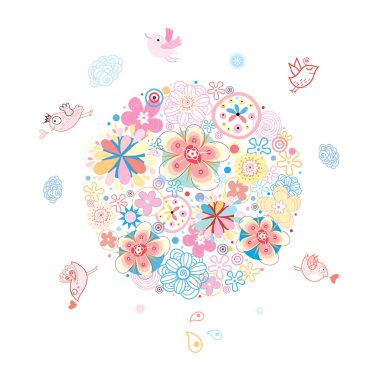 Kuşlu şirin çiçek kartını yönlendir