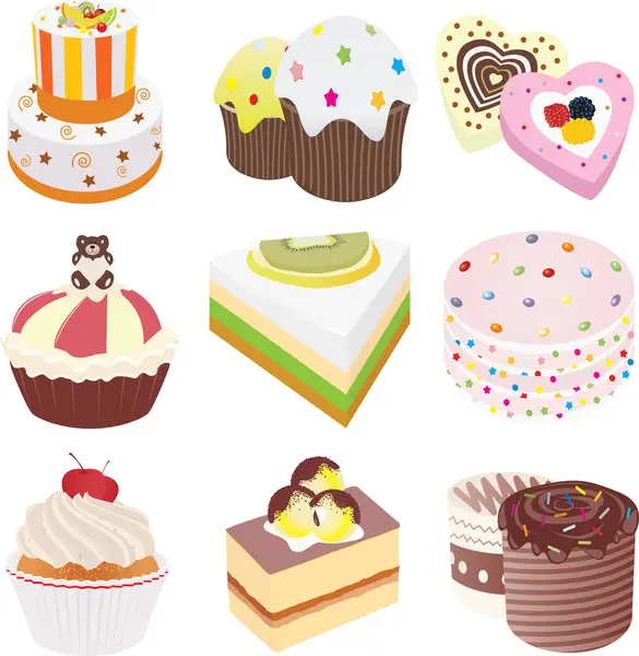 Vetores de Um Conjunto De Cupcakes Jogo De Ilustrações Da Cor Do Vetor Dos  Queques No Estilo Dos Desenhos Animados Desenhando Bolos À Mão e mais  imagens de Arte - iStock