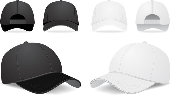 set of white and black baseball cap