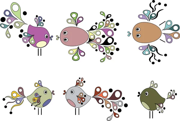 Set Von Niedlichen Cartoon Vögeln — Stockvektor