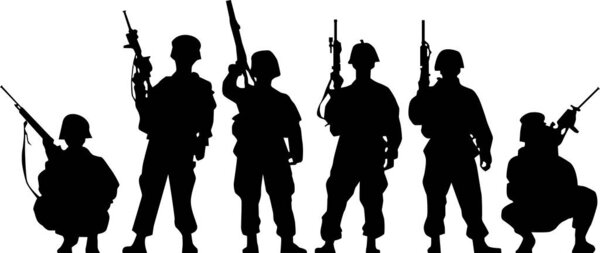 vector silhouette of a soldiers on a white background.