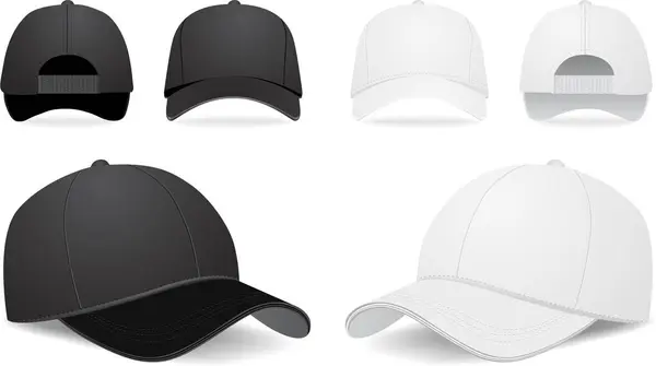 Set White Black Baseball Cap — Stock Vector