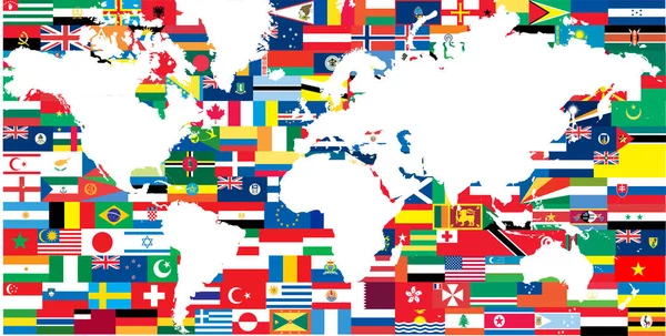 Mapa Del Mundo Con Banderas — Archivo Imágenes Vectoriales