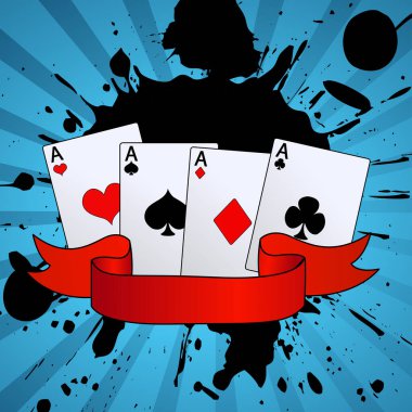 Siyah arkaplan vektör illüstrasyonunda kırmızı aslı poker kartı