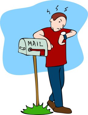 Posta alan yaşlı bir adamın çizgi film çizimi.