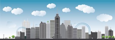 Şehir manzarası ve kağıt kesikli modern şehir