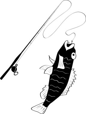 Çubuklu bir balığın siyah beyaz çizimi